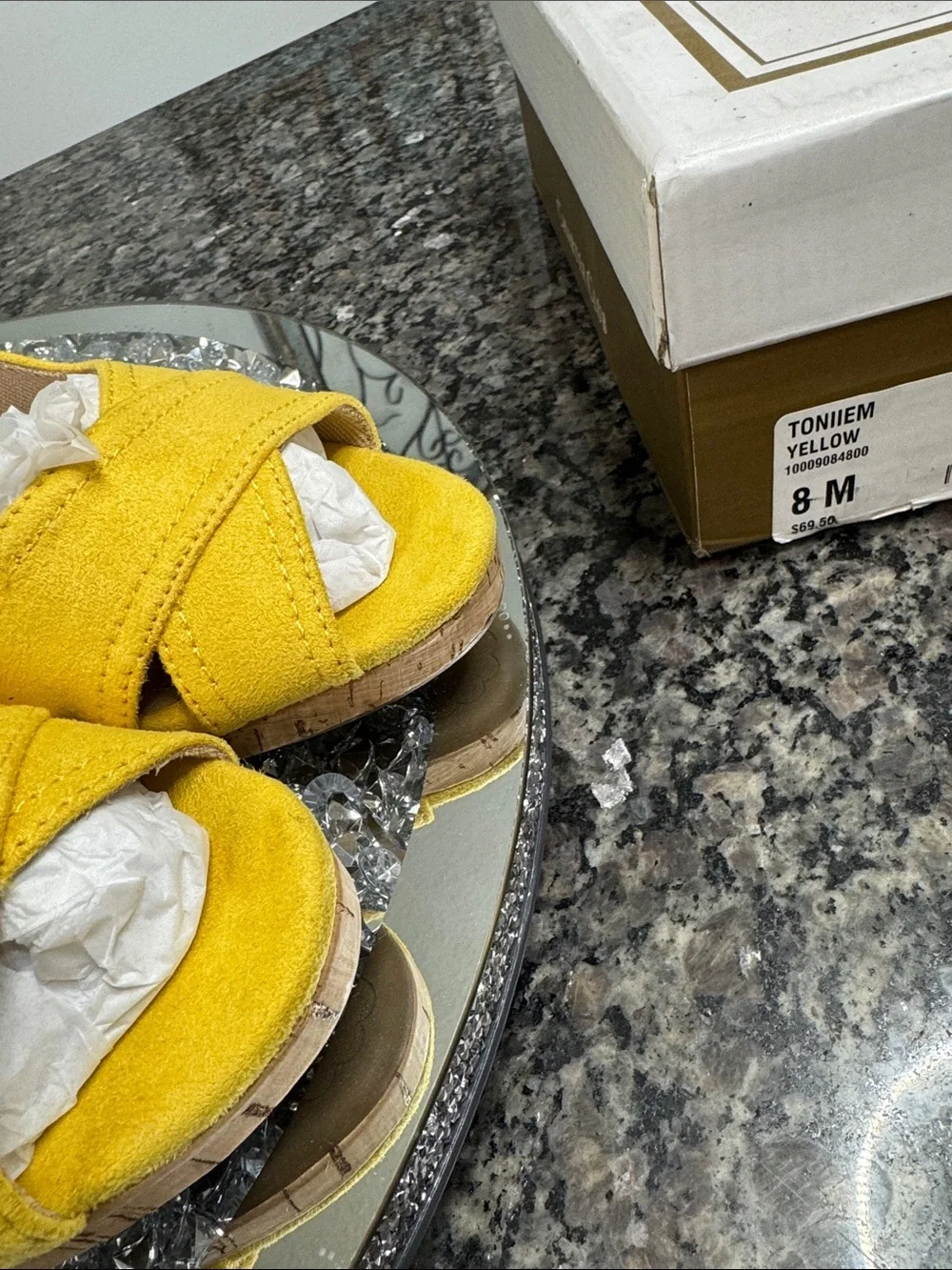 Charter Club Toniiem Yellow Cork Wedge Peep-Toe Heels NEW 8